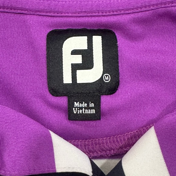 Footjoy Short Sleeve Golf Polo Shirt Striped Mens M Medium Purple Stretch - Picture 3 of 8